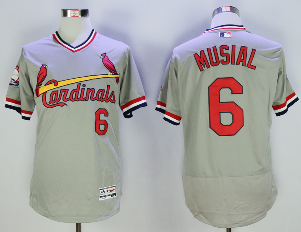 Cardinals 6 Stan Musial Grey Cooperstown Collection Flexbase Jersey